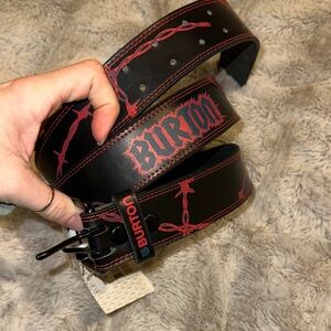 Vintage Burton Black and Red Men's Belt with Barbed Wire Design